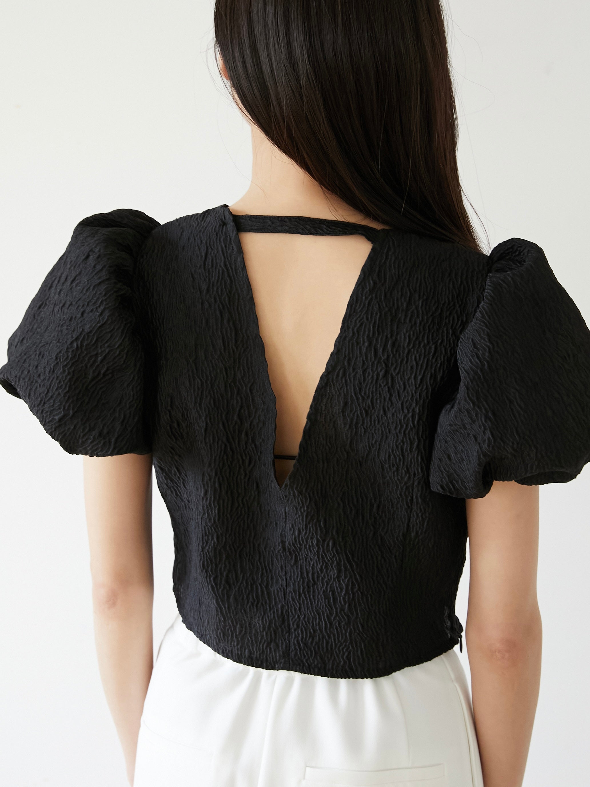 jacquard puff blouse