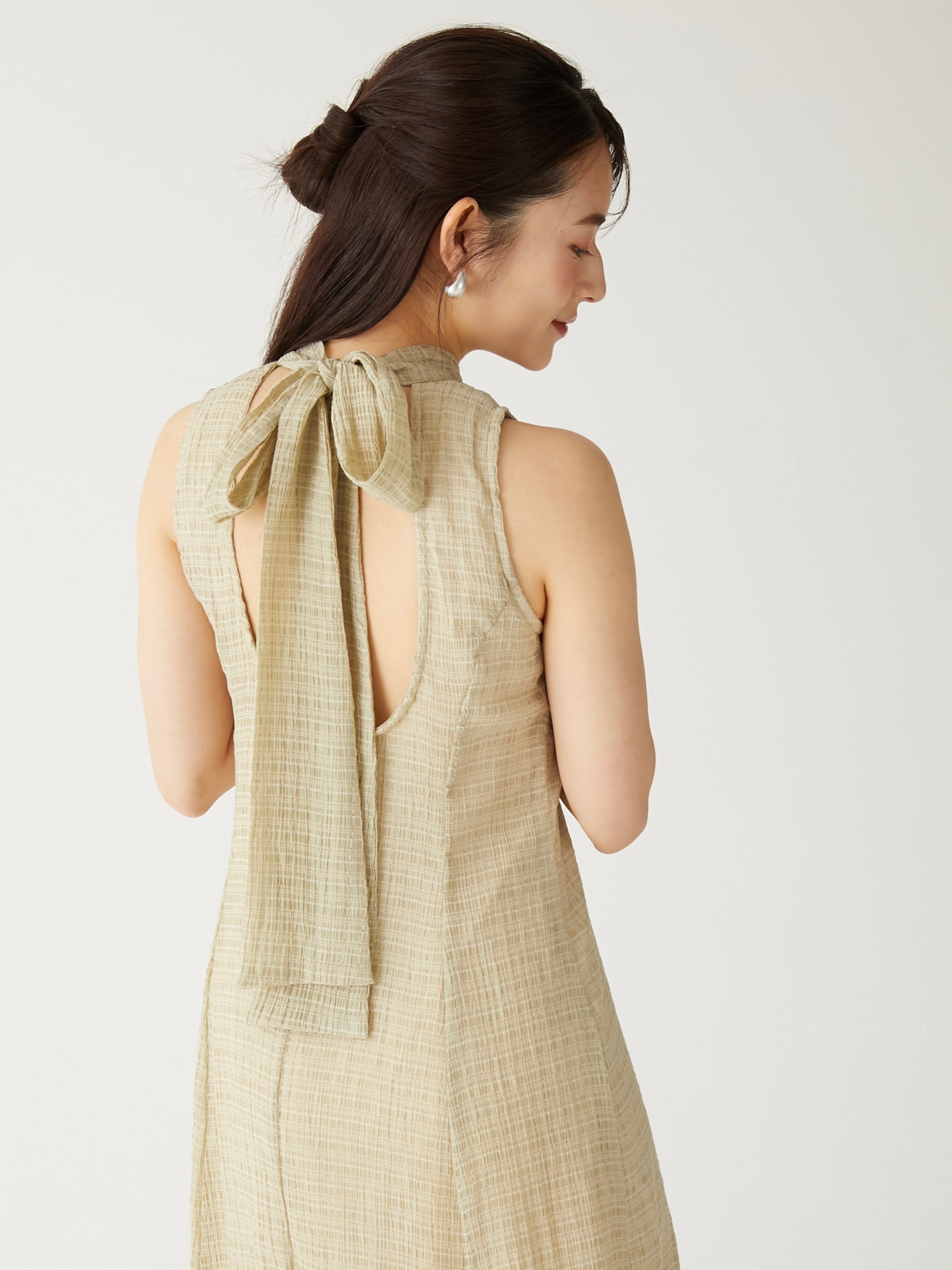 jacquard check ribbon onepiece
