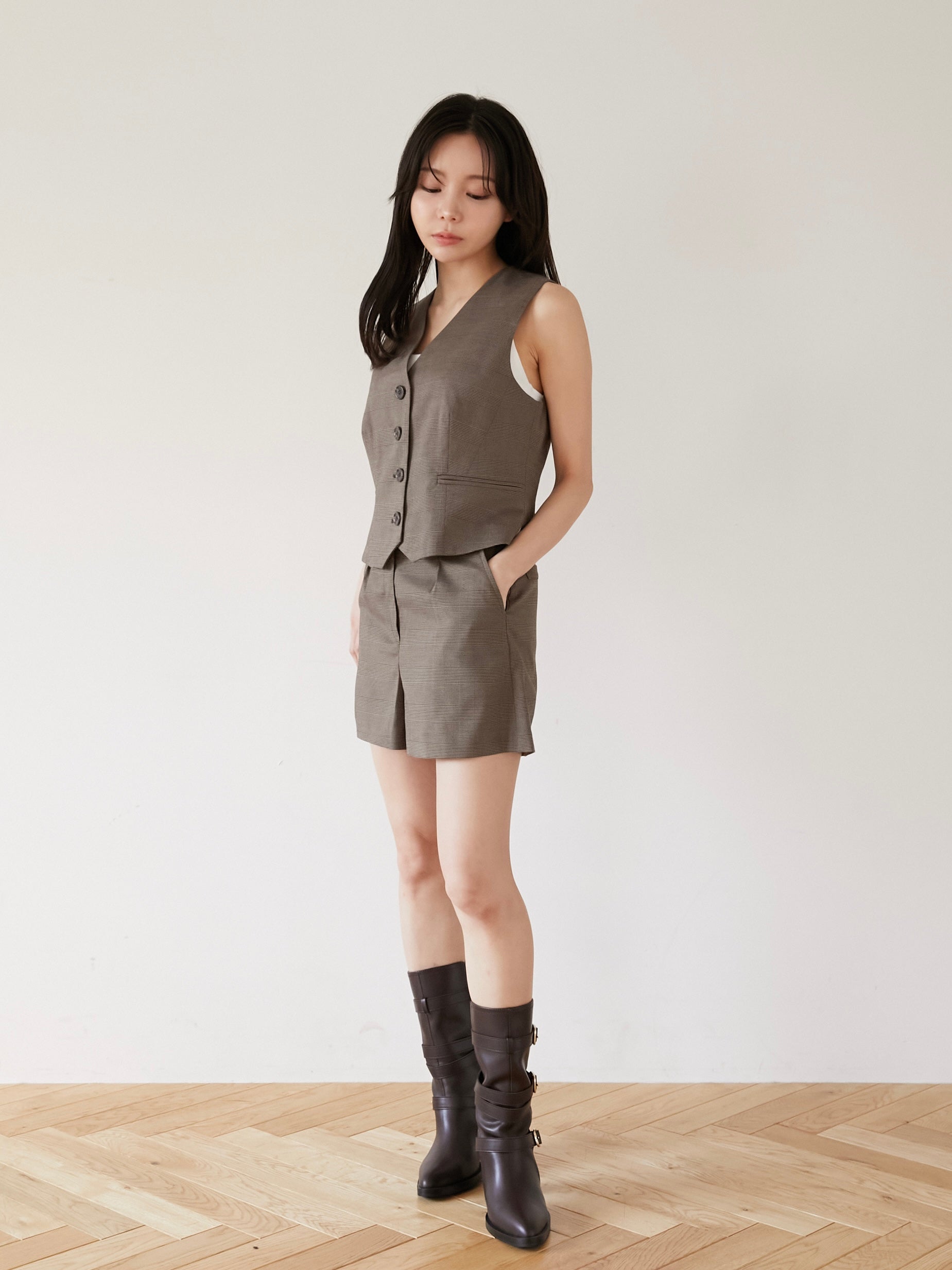 glen check gilet