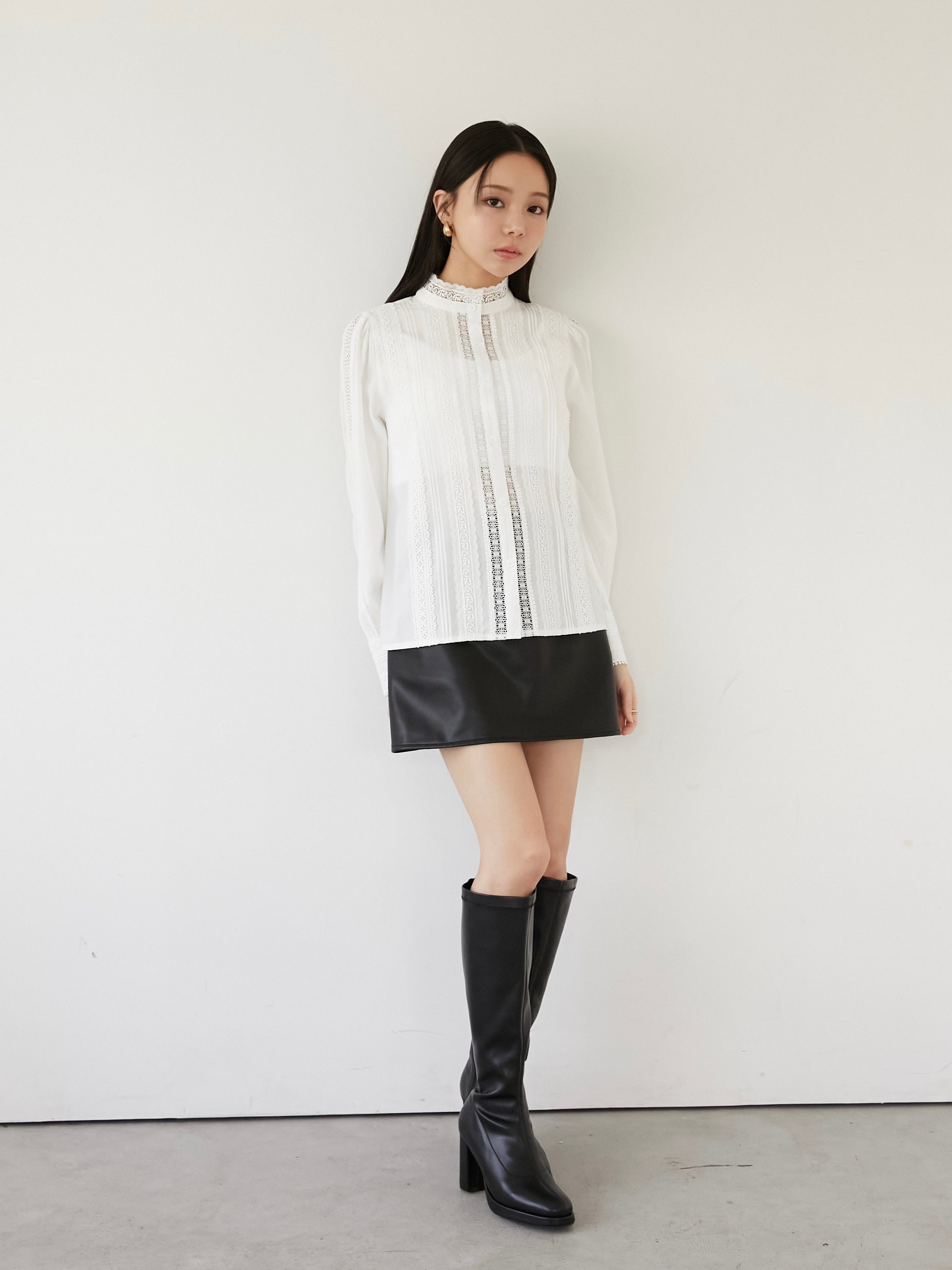 stretch leather long boots