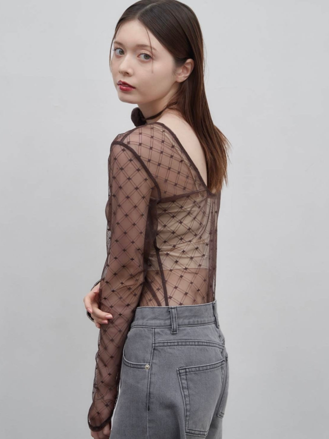 lace check body suit