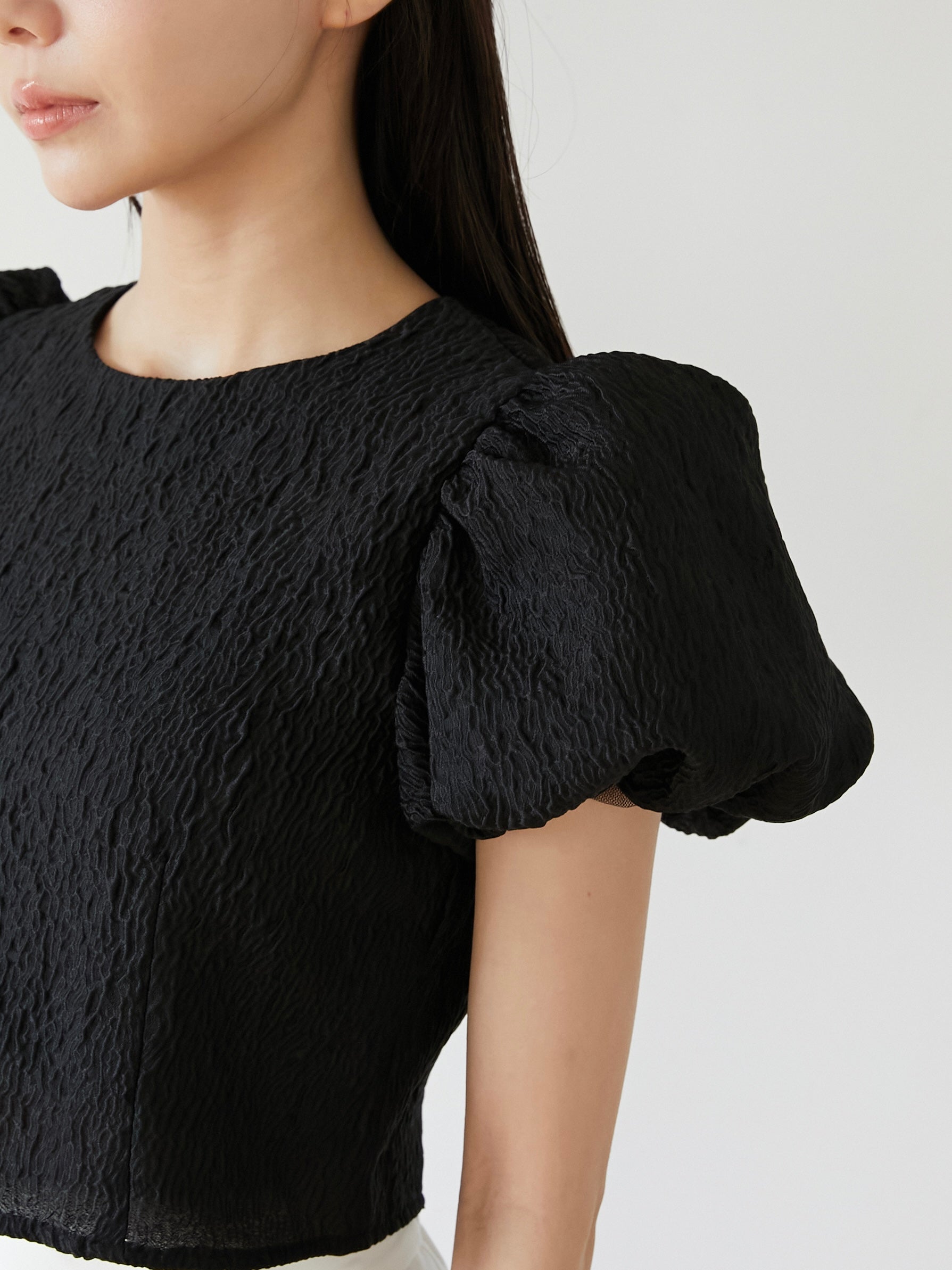 jacquard puff blouse