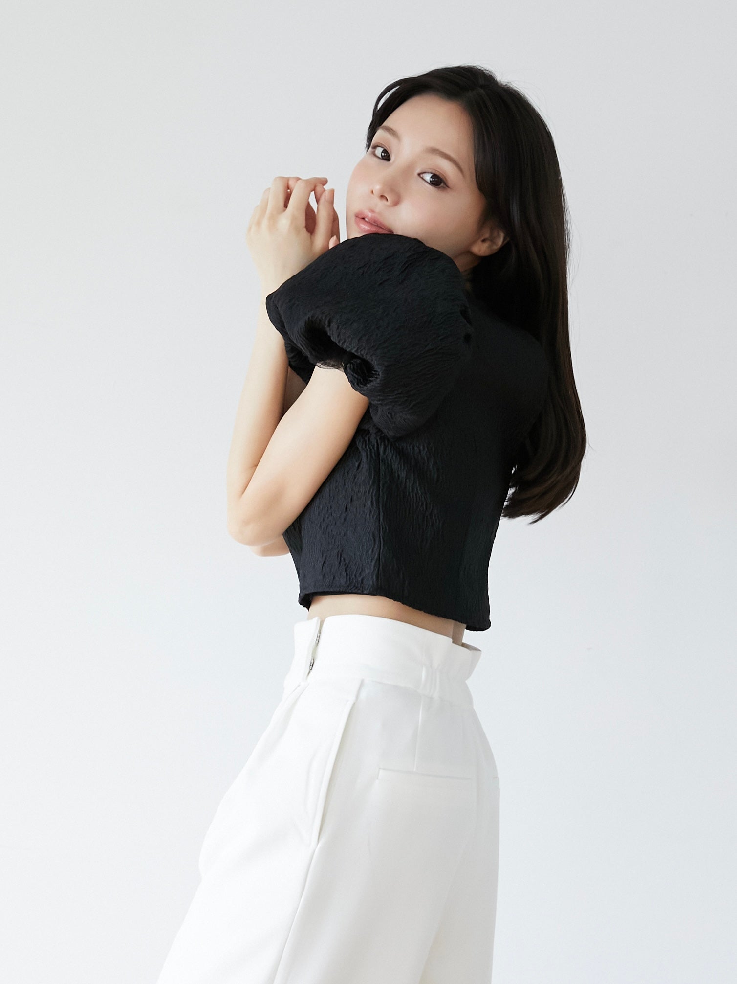 jacquard puff blouse