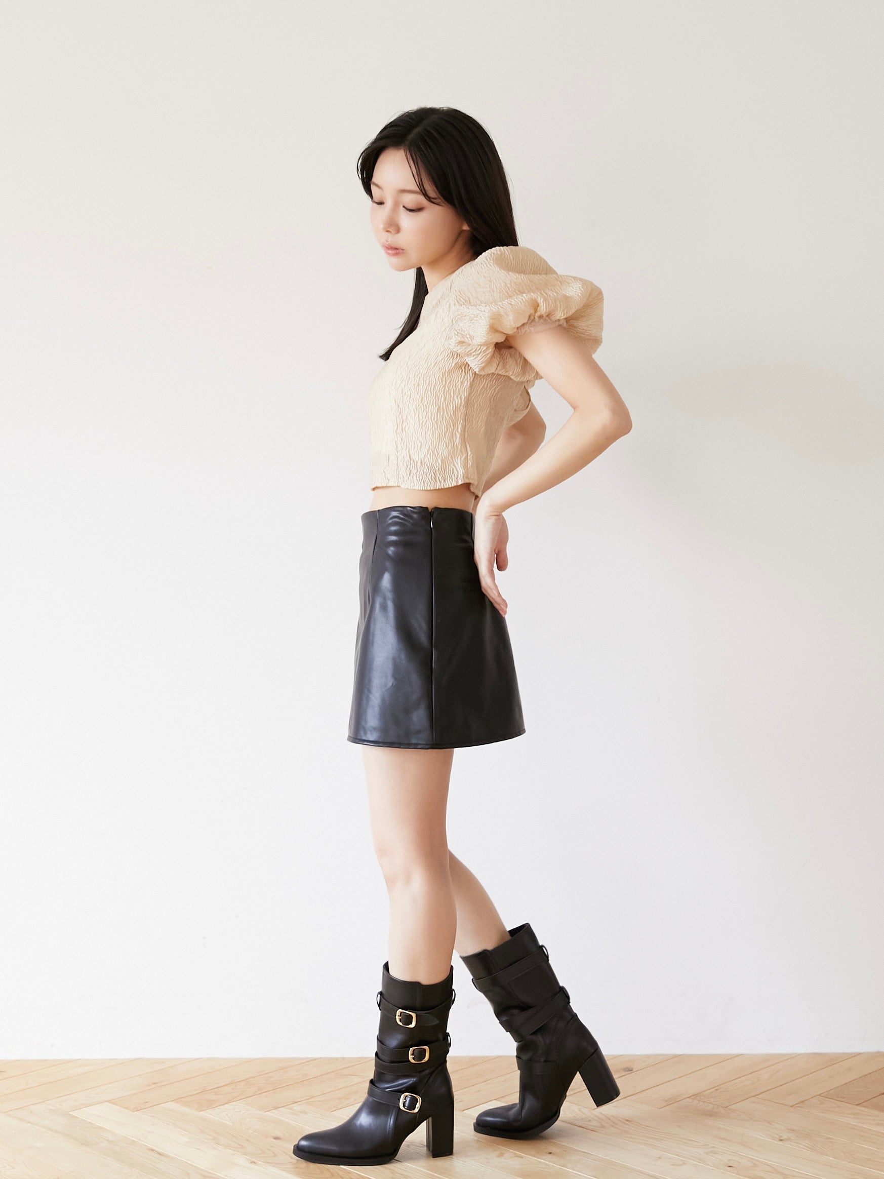 jacquard puff blouse