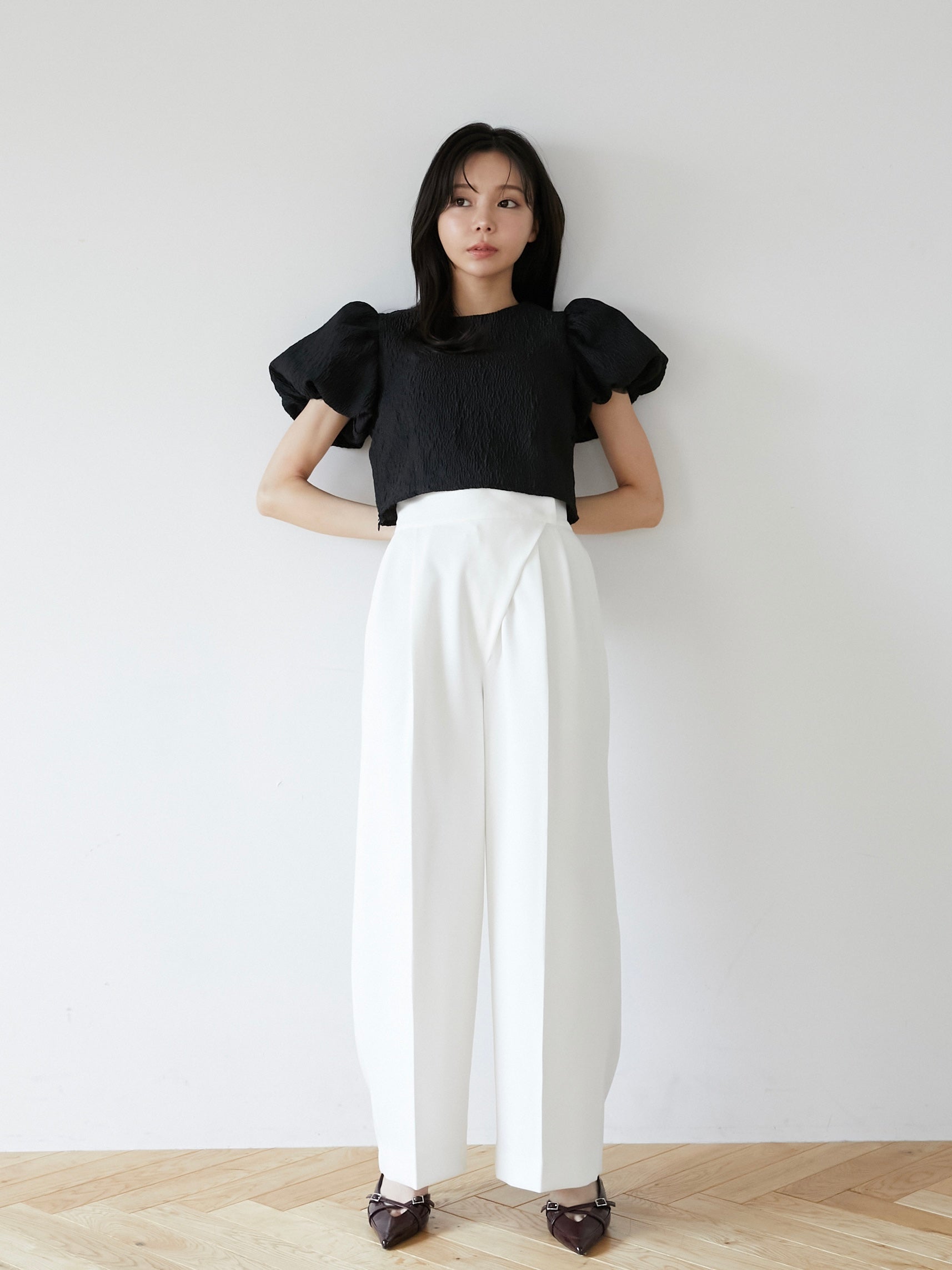 jacquard puff blouse