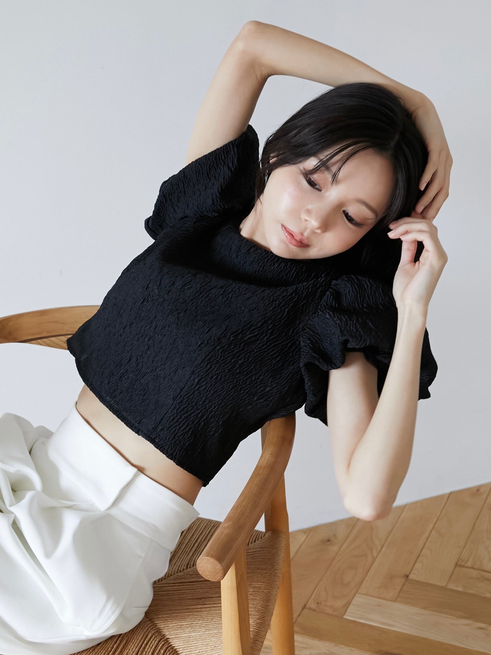 jacquard puff blouse