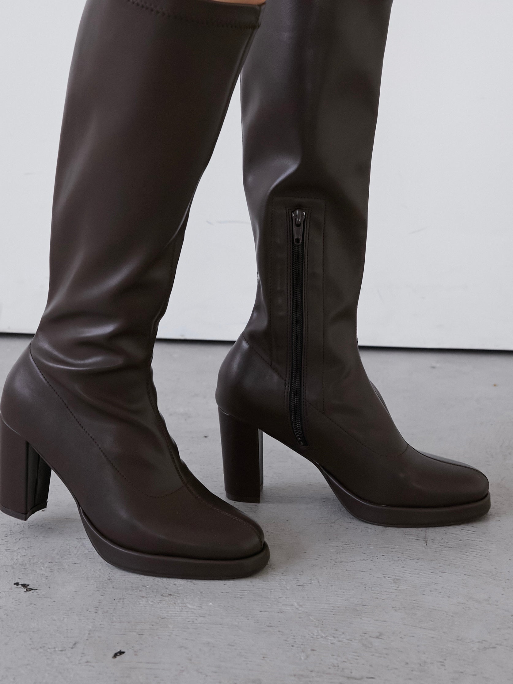 stretch leather long boots
