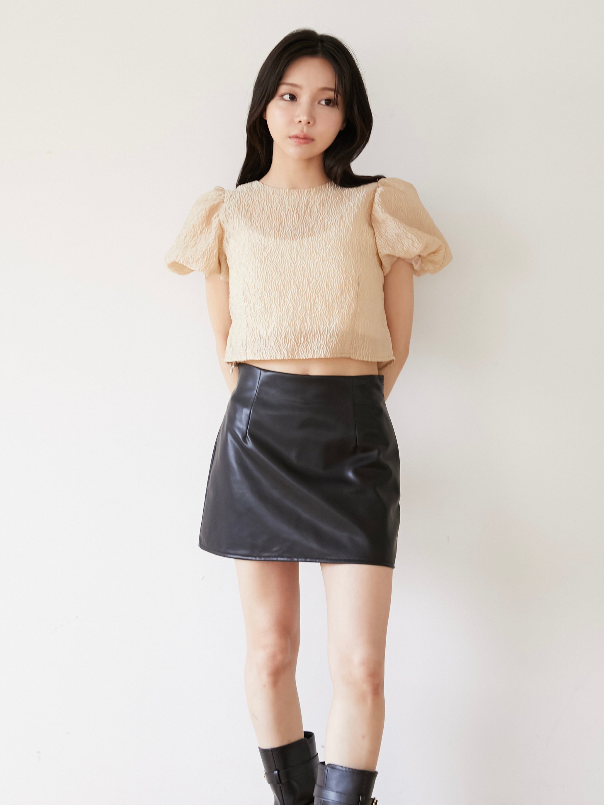 jacquard puff blouse