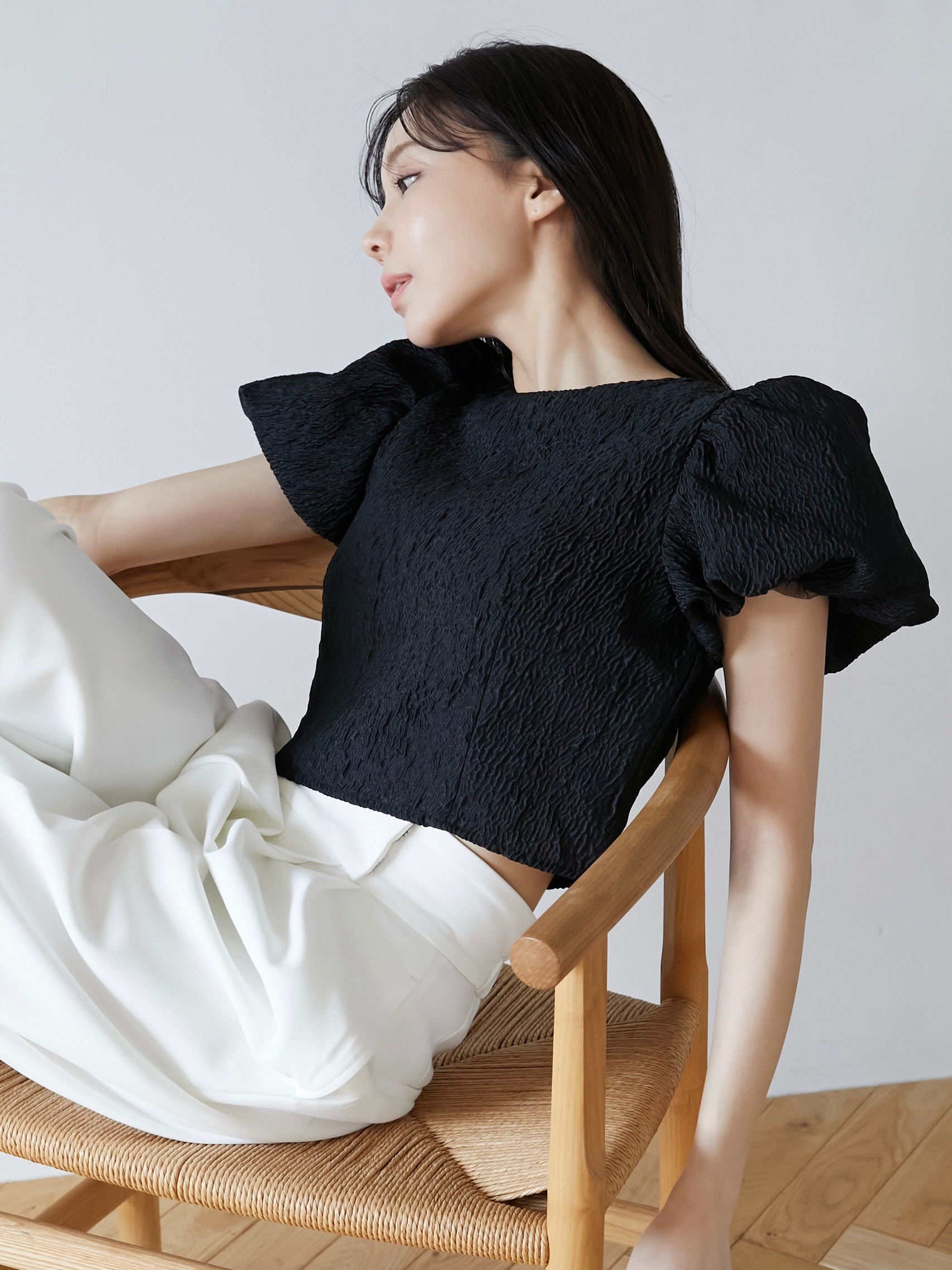 jacquard puff blouse