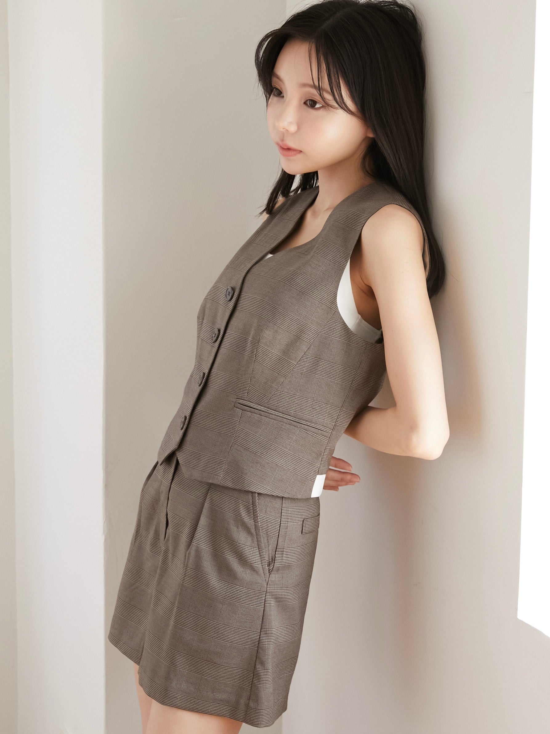 glen check gilet