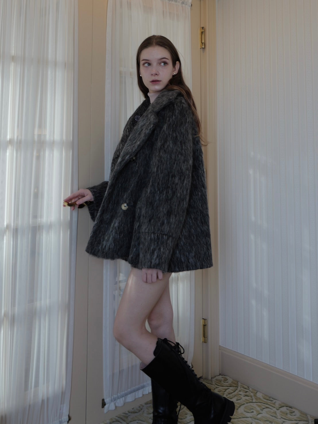 2way shaggy collar coat