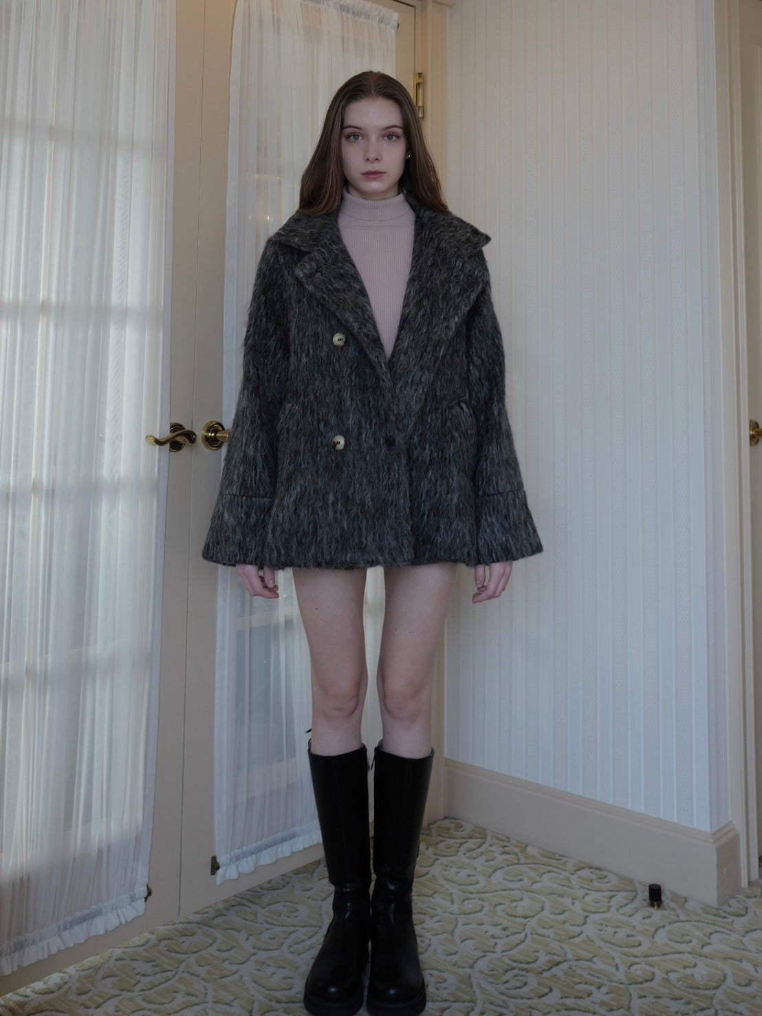 2way shaggy collar coat